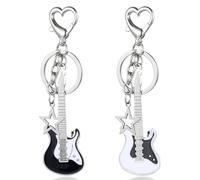 Mabor 2 PCS Aesthetic Punk Guitar Keychain, Cute Music Star Key Chain Heart Key Rings For Women Bag Purse Gift Music Lovers Kawaii Gifts