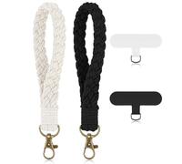Mabor 2 PCS Phone Wrist Strap, Cell Phone Lanyard with Tether Tab Smartphone Chain Charm Wristlet Bracelet Keychain Anti Theft Strap for Women Girls (Beige+Black)