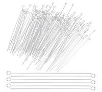Mabor 200Pcs Eyepins for Jewelry Making 45mm/1.77In, Silver Stainless Steel Open Eye Pins, Head Pins Flat Eye Pin for Jewelry Making DIY Craft Earring Bracelet Necklace Pendant Supplies