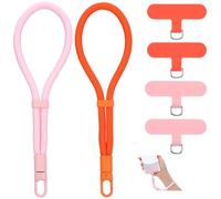 Mabor 2Pack Adjustable Phone Lanyard, Lightweight Wrist Strap with 4 Metal Tabs for Cell Phone Anti-Drop Protection (Orange, Pink)