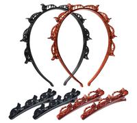 Mabor 2Pcs Headband With Clips, 4Pcs Braided Hair Clips, Bangs Hairstyle Clip Headband, Weave Bangs Clip, Toothed Headbands Braid Tool for Women Girls Styling Accessories, Black & Brown