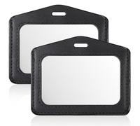 Mabor 2Pcs Leather ID Badge Holder, Vertical Double-Sided Clear Black, PU PVC Card Holder for Office ID, School Badge, Employee Name Tag