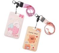 Mabor 2Pcs Photocard Holder, ID Badge Holder with Long Lanyard, Slide Open Cute Rabbit Bear Animal Card Holders Stationery for School Student Bus Card ID Credit Cards