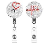 Mabor 2Pcs Retractable ID Badge Holder Nurse Badge Reel Lanyard Extender Retractable ID Card Holder with Clip Rhinestones Heart Nursing Badge Reels for Nurse Student Doctor