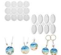 Mabor 2Pcs Round Resin Moulds Silicone, 12&8 Cavity Oval & Circle Mold with Hole, Round & Oval Keychain Mould for Epoxy Resin Casting DIY Pendant Earrings Making