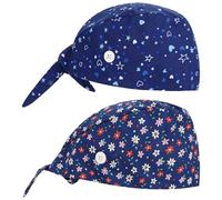 Mabor 2Pcs Scrub Caps, Scrub Hats for Nurses Women with Buttons and Sweatband, Nursing Cap for Women, Star, Heart & Daisy Pattern, Adjustable Sweatband Bouffant Hats