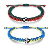 Mabor 2Pcs Soccer Bracelets, Adjustable Braided Football Bracelet Stylish Soccer Fans Accessories for Men Women Boys Girls Team Spirit Gifts