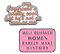 Mabor 2Pcs Well Behaved Women Rarely Make History Enamel Pin, Funny My Boyfriend's Pretty Cool but He's Not as Cool as Me Backpack Lapel Pins, Fun Brooches Pins for Hats Caps Clothes Vest Jackets
