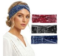 Mabor 3-Pack Elastic Headbands for Women, Stretchy Bandana Hair Wraps & Soft Fabric Headbands for Workout, Yoga, Running, Daily Style