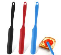 Mabor 3 Pcs Jar Spatula Silicone Scraper with Long Handle, Jam Spreader for Peanut Butter, Kitchen Spatula for Baking and Cake Icing, Kitchen Must Have Small Silicone Spatulas