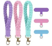 Mabor 3 Pcs Phone Wrist Strap, Cell Phone Lanyard Bracelet with Phone Tether Tabs Handmade Smartphone Wristlet Keychain Universal Strap Keyring Holder Connector Patch for Women Men
