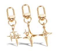 Mabor 3 Pcs Vintage Star Keychain Y2k Silver Star Keyring for Handbag Backpack Goth Keychain Key Ring Charm Aesthetic Metal Car Accessories for Purse Handbag(Gold)