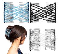 Mabor 3Pcs Adjustable Stretchy Hair Comb, Bandette Combs with Beads, Magic Elastic Double Comb Hair Forks Clips for Women Girls Stretch No Crease Vintage Beaded Bun Maker for Styling Accessories