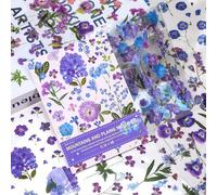 Mabor 400Pcs Plants Floral Stickers for Scrapbooking, Floral Scrapbook Stickers Kit Vintage Purple Flowers Transparent Waterproof Labels Book for Aesthetic Junk Journal Journaling Craft Supplies