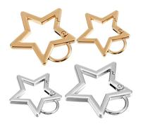 Mabor 4Pcs Cute Star Carabiner, Heavy Duty Keychain Clip Silver Gold Star Shaped Carabiner Cool Key Ring Hook for Camping Hiking Fishing 2 Sizes