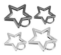 Mabor 4Pcs Star Carabiner Zinc Alloy Heavy Duty Star Keychain Clip Silver Black Star Shaped Carabiner Cool Star Carabiner Clip Key Ring for Camping Hiking Fishing 2 Sizes