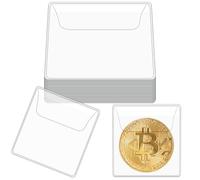 Mabor 50Pcs Coin Sleeves 2.1 x 2.1 Inches Clear Coin Protectors Single Pocket Small Pouches for Coin Storage Supplies Plastic Individual Coin Holders for Coin Currency Bills Collectors