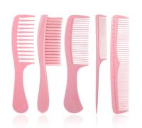Mabor 5Pcs Hair Combs for Women Set for Hair Styling and Detangling Wide, Fine, Parting Rat Tail, Hairdressing, Double-Wide Combs for Women and Men Shower Wet Wavy Thick Curly Hair, Pink