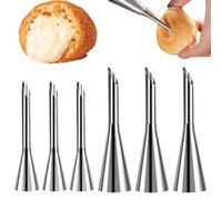 Mabor 6Pcs Churro Piping Tip, Long Cream Icing Piping Nozzle Tips, Stainless Steel Eclair Small Icing Tools for Filling Donut Pastry Puff Cake Decorating Tools