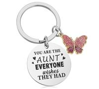 Mabor Auntie Keyring, Aunt Stainless Steel Keychain, Silver Butterfly, Women's Auntie Gifts for Aunts on Special Occasions