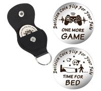 Mabor Decision Coin One More Game/Time for Bed Pocket Hug Coin with PU Leather Case Novelty Double Sided Coin Coin Stainless Steel Decision Maker Coin for Gamers Teens Boys Sons Girls