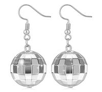 Mabor Disco Ball Earrings for Women 70s Mirror Ball Earrings Silver Ball Earrings Women Disco Accessories Dangle Earring Vintage Earrings for Dance Party Disco Party Costume Accessories