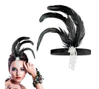 Mabor Flapper Headband 1920s Headband Vintage 20s Accessories for Women Girls Black Feather Headpiece Roaring Hair Decoration for Costume Prom Theme Party