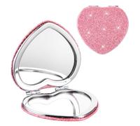 Mabor Heart Shaped Compact Mirror, Pocket Mirror Portable Double Sided 1x/2x Magnifying Purse Mirror for Women Girls Mini Cute Vanity Mirror for Handbag Wallet Home Office(Pink)