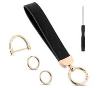 Mabor Keychain Wristlet, Leather Wristlet Keychain Car Key Chain Holder with 2 Key Ring and Anti-Lost D Ring Fob Wristband for Men and Women
