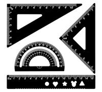 Mabor Metal Ruler Set 4Pcs Black Aluminum Alloy Triangle/Straight Edge Ruler Geometric Protractor Rulers with Storage Box for Drawing Supplies for Students Kids