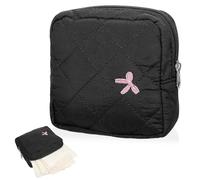 Mabor Period Bag Black Polyester Pouch with Zinc Alloy Zipper Cute Bow Sanitary Napkin Storage Case Large Capacity Pad Tampon Holder for Purse School Travel First Period Kit