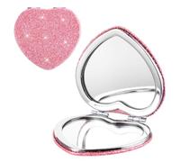 Mabor Pink Heart Compact Mirror for Makeup Bag, Compact Magnifying Mirror Double Sided 1x/2x Magnification, Shining Your Beauty Whenever and Wherever, Valentine's Day Gifts