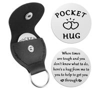 Mabor Pocket Hug Token A Little Pocket Hug Coin Holder Keychain with Leather Case Stainless Steel Double Sided Coin Thoughtful Gifts for Cancer Patients Must Have Hug Gifts for Men Women