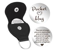 Mabor Pocket Hug Token Little Pocket Hug Keyring with Leather Case Stainless Steel Double-Sided Coin Inspirational Gift for Friends Cancer Patients Must Have Hug Gifts for Men Women
