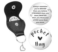Mabor Pocket Hug Token Stainless Steel Little Pocket Hug Coin Long Distance Relationship Gifts Double Sided Thinking of You Gifts for Friends with PU Leather Case Keyring
