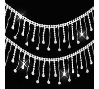 Mabor Rhinestone Fringe Trim, Silver Rhinestone Tassel Chain Irregular Diamond Crystal Beaded Fringe for DIY Sewing Clothing Craft Wedding Accessories Decoration Supplies