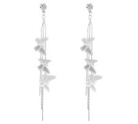 Mabor Silver Butterfly Drop Earrings for Women Statement Long Butterfly Earrings for Girls with Rhinestones Long Tassel Studs for Women Y2K