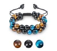 Mabor Tiger Eye Bracelet for Men Women, Tiger Eye Beads Hematite and Black Obsidian Jewelry Natural Stone Healing Energy Crystal for Family and Friends Bracelets