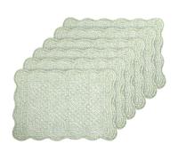 MABOZOO 100% Cotton Quilted Placemats Set of 6,Washable Cloth Table Placemats for Kitchen & Dining Table,Rectangular White Green Floral Plate Mats