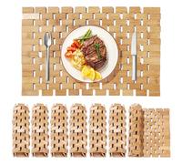 MABOZOO Bamboo Placemats,Thick Farmhouse Rolling Place Mat for Table Protection,Anti-Slip and Heat-Resistant Table Mat for Kitchen, Dinning Room (6)