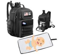MABOZOO Diaper Bag Backpack for Dad with Changing Station, Expandable Military Diaper Bag Backpack, Black, 17x15x9 in, Military Style
