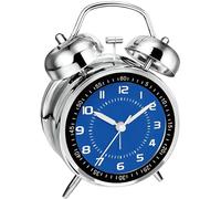 Mabpedo 11.5cm Analog Alarm Clock for Heavy Sleepers Adults, Metal Twin Bell Loud Alarm Clocks Battery Operated, Silent No Ticking Old School Retro Desk Bedside Clock for Kids Seniors Office, Silver