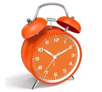 Mabpedo 11.5cm Battery Operated Alarm Clock, Metal Analog Twin Bell Loud Alarm Clock for Heavy Sleepers, Silent No Ticking Old School Retro Nightstand Desk Clock for Kids Seniors Home Office, Orange
