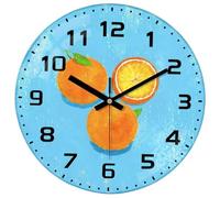 Mabpedo 30cm Kitchen Wall Clock, Silent Non-Ticking Glass Clock with Fresh Orange Design, Large Number Easy to Read Battery Operated Clock for Bedroom Dining Room Kids Living Room Bathroom