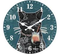 Mabpedo 30cm Silent Wall Clock Battery Operated, Non Ticking Thick Glass Unique Analog Clock with Special Black Cat Pattern Large Number, Fit Clocks for Living Room Bedroom Office Bathroom Outdoor