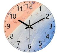 Mabpedo 30cm Silent Wall Clock Non Ticking, Wall Clocks Battery Operated, Glass Analog Clock with Beach&Sea Design, Pink-Blue Gradient Decorative Wall Clocks for Living Room Teen Bedroom Office