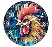 Mabpedo 30cm Silent Wall Clock, Wall Clocks Battery Operated, Non Ticking Thick Glass Analog Clock with Vibrant Rooster Design, Large Numbers Clocks for Bedroom Living Room Office Farmhouse Outdoor