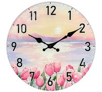 Mabpedo 30cm Spring Tulip Sunset Wall Clock, Silent Non-Ticking Battery Clock with Premium Glass Silent Movement Large Number Clocks for Romantic Bedroom Relaxing Living Room Office Kitchen Hotel
