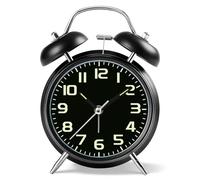 Mabpedo 4.5" Metal Loud Alarm Clock for Heavy Sleepers Adults, Analog Battery Operated Alarm Clock with Bells Glow in Dark Numbers, Silent Old School Bedside Desk Clock for Bedroom Office Kids, Black
