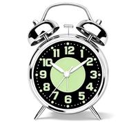 Mabpedo 4.5" Metal Loud Alarm Clock for Heavy Sleepers, Battery Operated Analog Clock with Bells Glow in Dark Numbers, Silent No Ticking Old School Desk Clock for Bedroom Bedside Office Decor, Silver